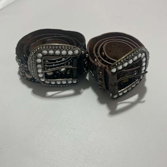 100% manmade material crocodile indent black and brown rhinestone belts - Picture 12 of 13